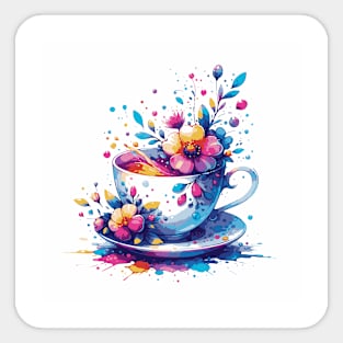 Whimsical Teacup With Flowers Sticker